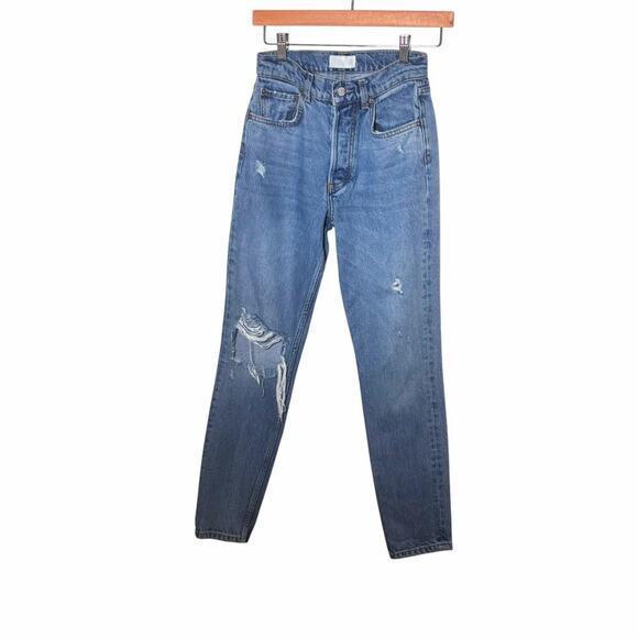 Boyish By HER The Billy High Rise Skinny Jeans 24 Medium Wash Blue Button Fly - Picture 1 of 10